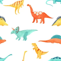 Glasschilderij Dinosaurussen Aquarel dinosaurus baby vector patroon
