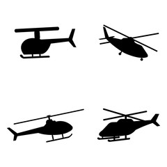 Vector illustration of helicopter silhouettes on white background