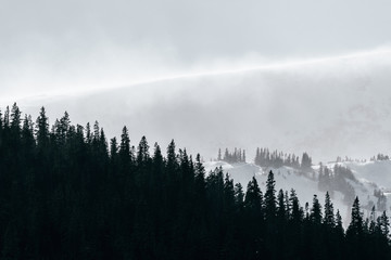 Extreme storm blows snow over North Star Mountain in Park County, Rocky Mountains, Colorado