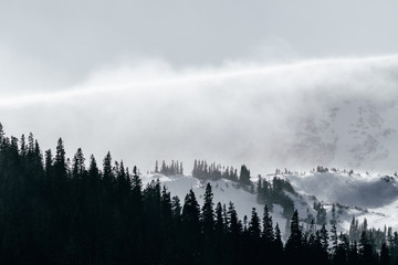 Extreme storm blows snow over North Star Mountain in Park County, Rocky Mountains, Colorado