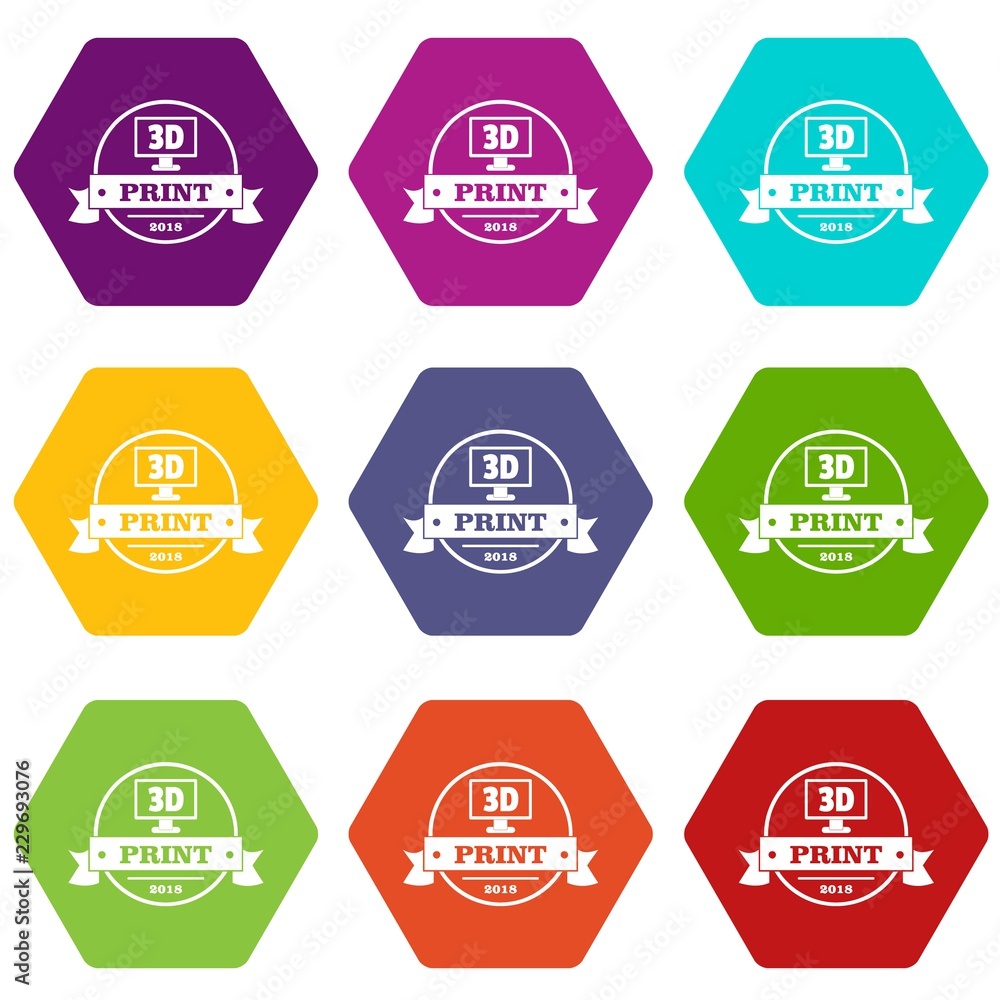 Aufkleber cube 3d printing icons 9 set coloful isolated on white for web