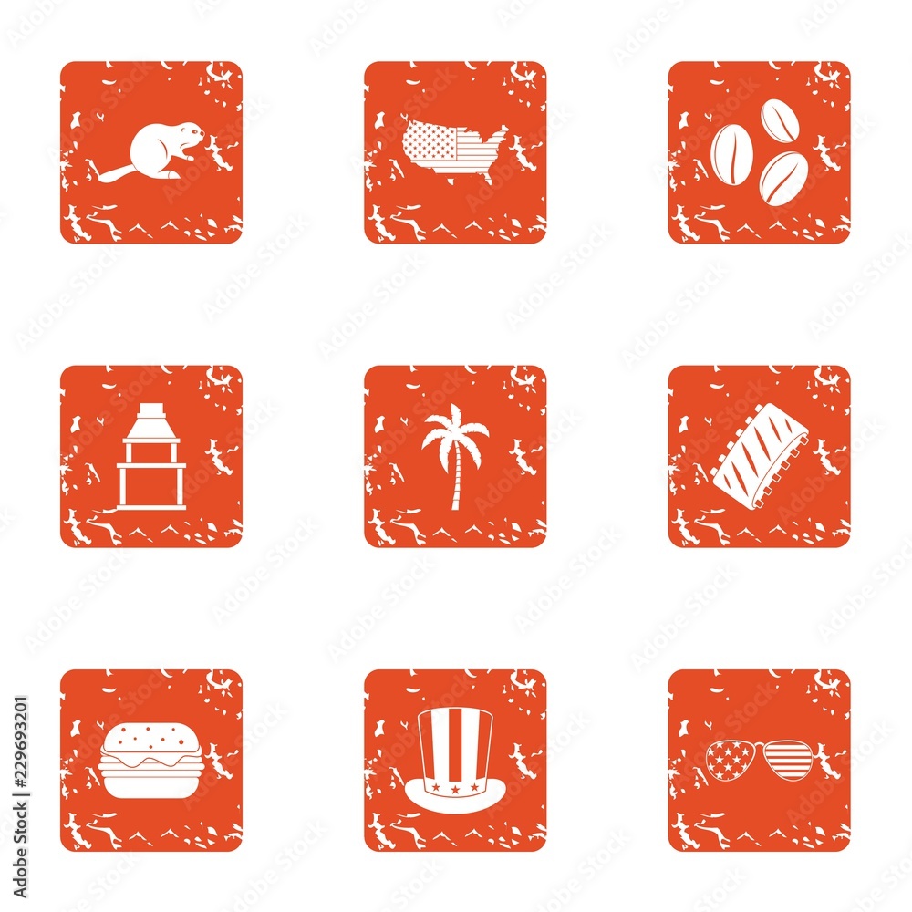 Poster cancel icons set. grunge set of 9 cancel vector icons for web isolated on white background
