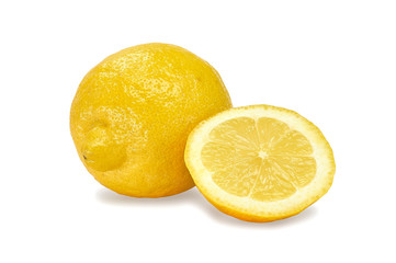 whole lemon and piece on white background