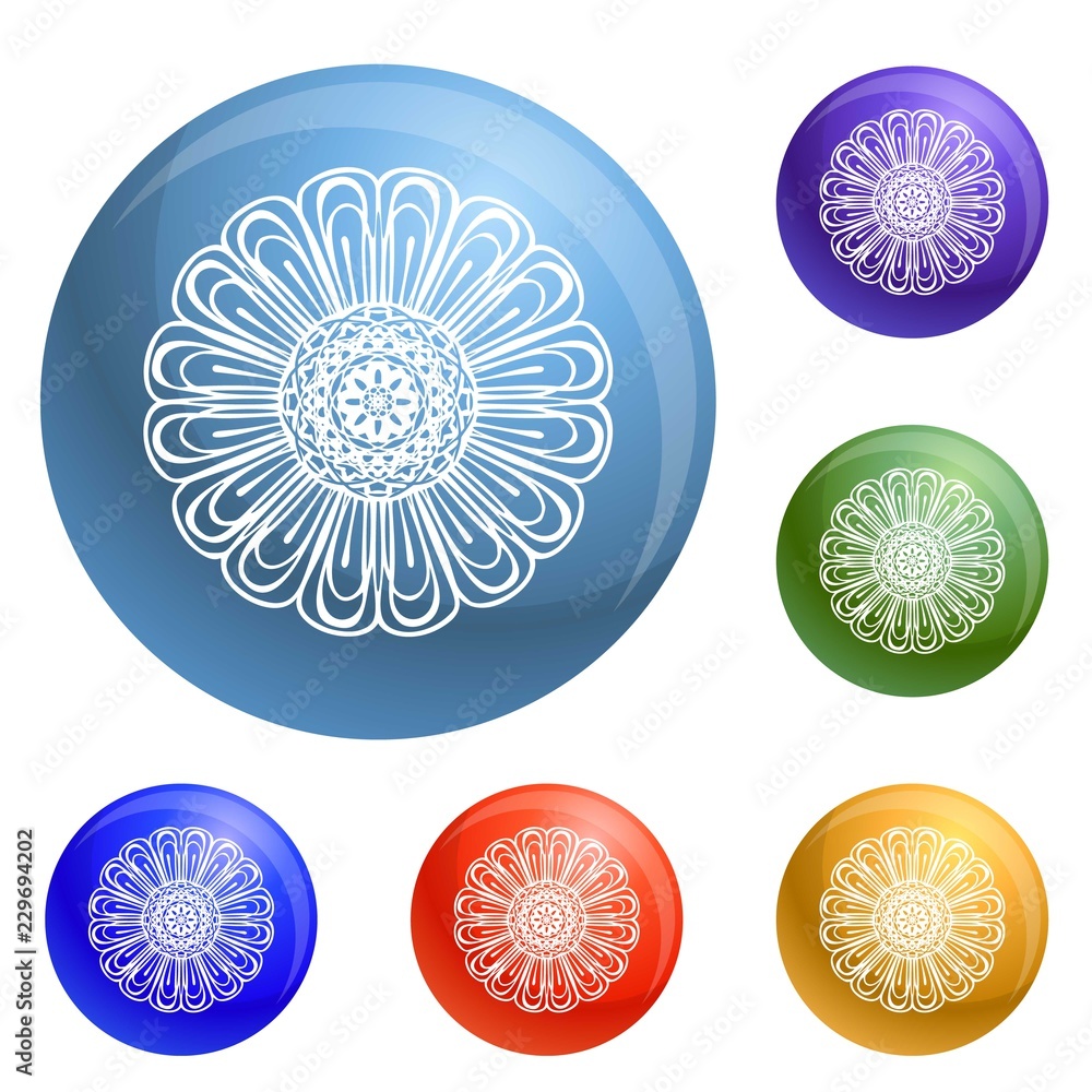 Aufkleber chamomile icons set vector 6 color isolated on white background