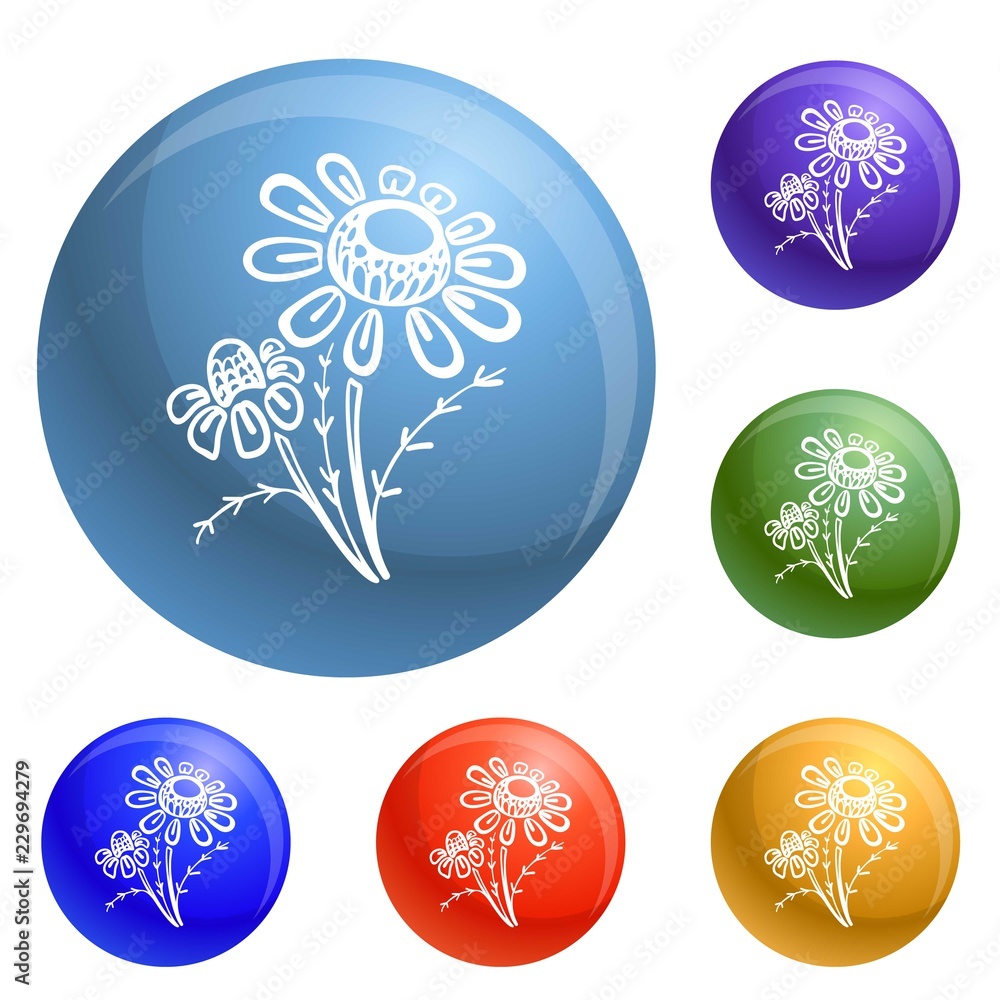 Aufkleber branch of chamomile icons set vector 6 color isolated on white background