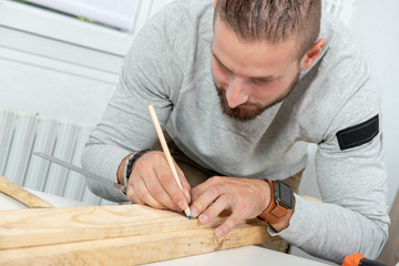 Fototapeta na wymiar portrait of young handyman working at home
