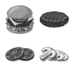Vector design of burger and sandwich sign. Set of burger and slice vector icon for stock.