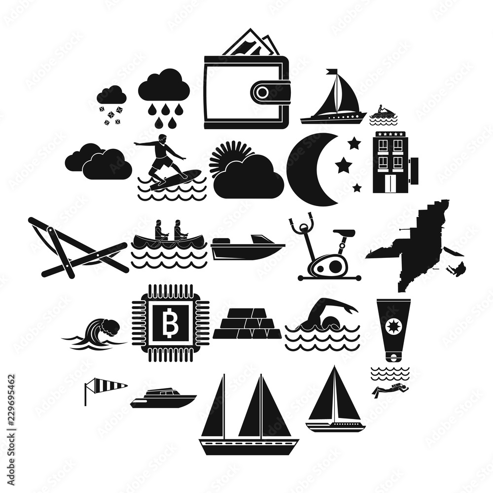 Poster water exercise icons set. simple set of 25 water exercise vector icons for web isolated on white bac