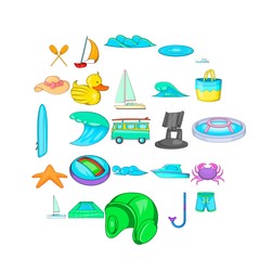 Naklejka premium Water safety icons set. Cartoon set of 25 water safety vector icons for web isolated on white background