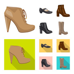 Isolated object of footwear and woman sign. Collection of footwear and foot stock vector illustration.