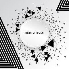 Abstract background. White circle on white background with small black trianlges. Technology background
