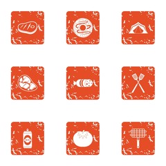 Brochette icons set. Grunge set of 9 brochette vector icons for web isolated on white background