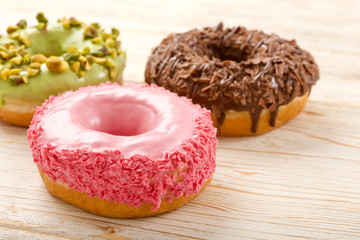 donuts on wooden background