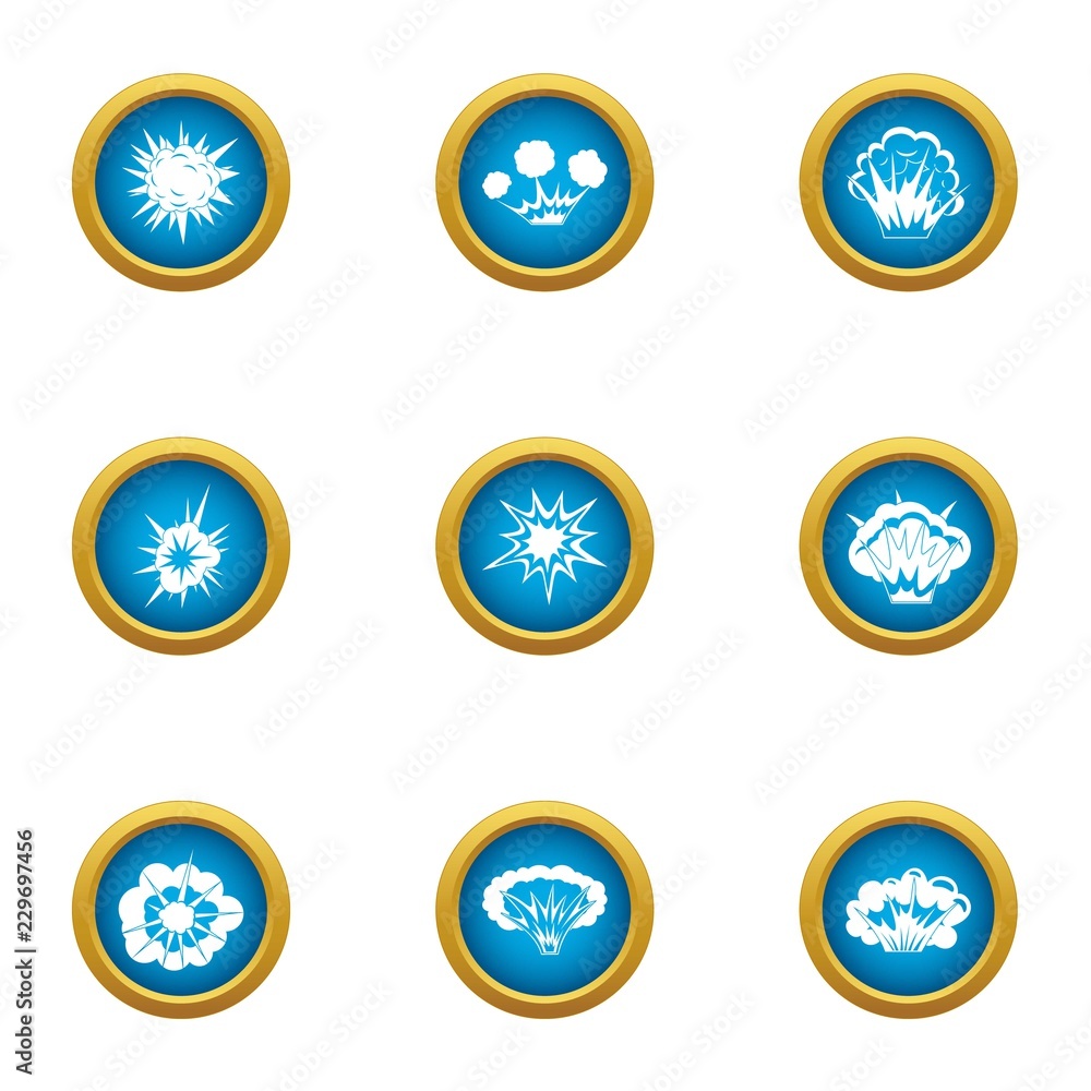 Poster microexplosion icons set. flat set of 9 microexplosion vector icons for web isolated on white backgr