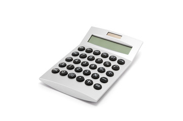 Silver calculator on white background with clipping path 