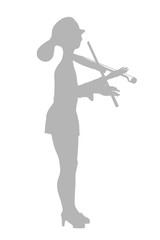 Violinist in dress illustration silhouette on a white background