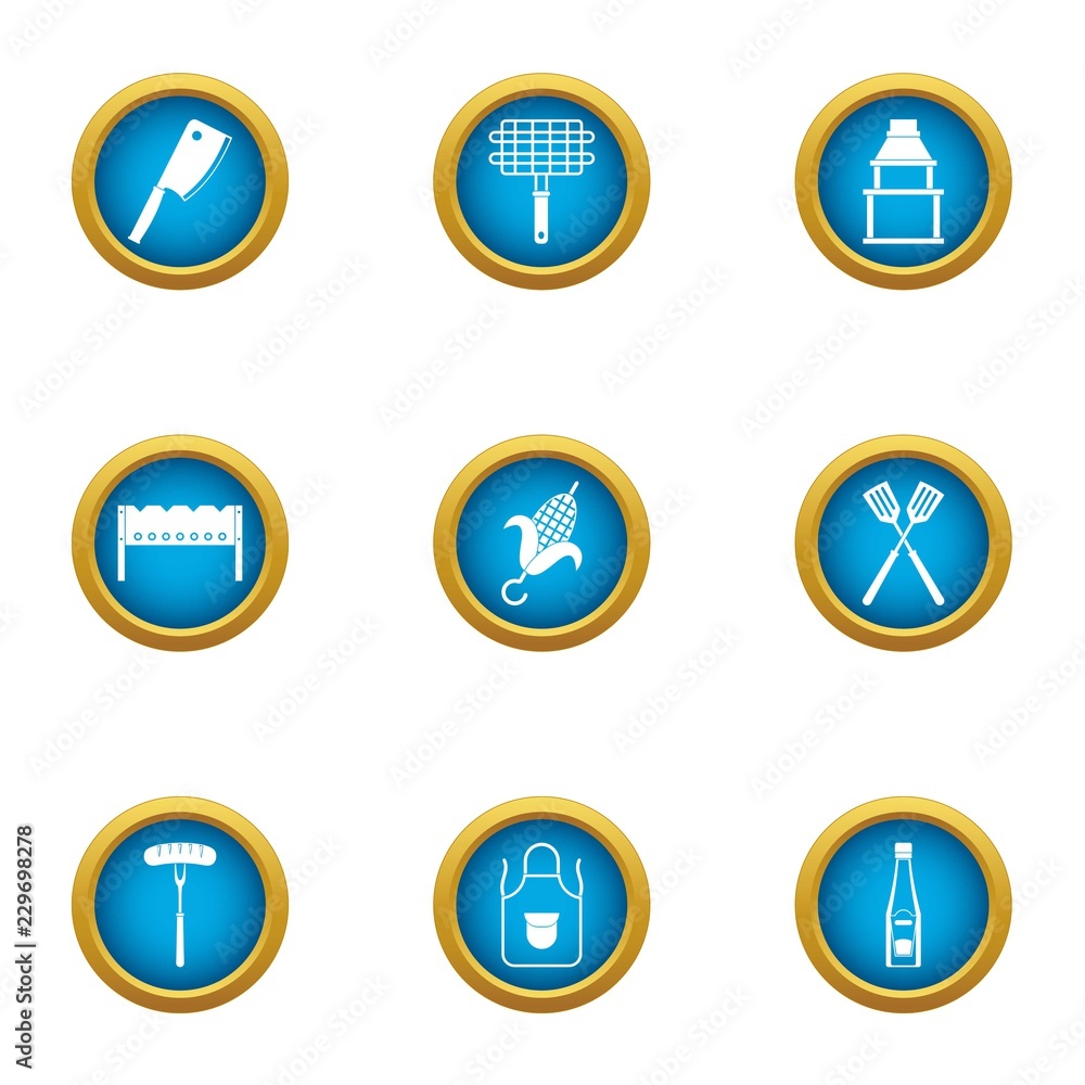 Poster grill grid icons set. flat set of 9 grill grid vector icons for web isolated on white background