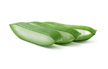 Slices of aloe vera on white background