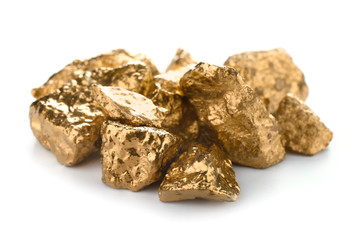 Gold nuggets on white background