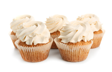 Sweet cupcakes on white background