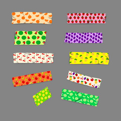 Set Realistic Adhesive Washi Tape Fruit Pattern Colorful Vector Illustration