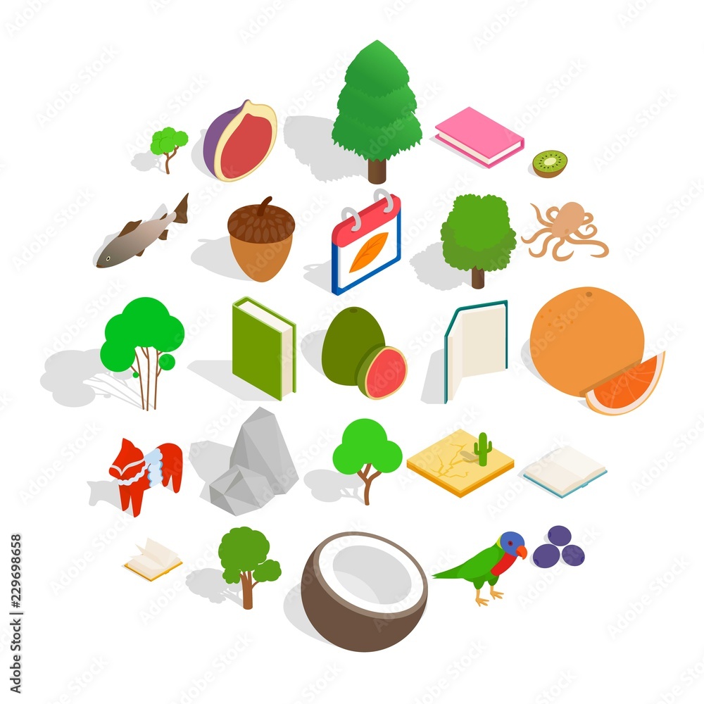 Poster biological science icons set. isometric set of 25 biological science vector icons for web isolated o