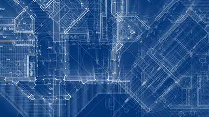 Architecture design: blueprint plan - illustration of a plan modern residential building / technology, industry, business concept illustration: real estate, building, construction, architecture
