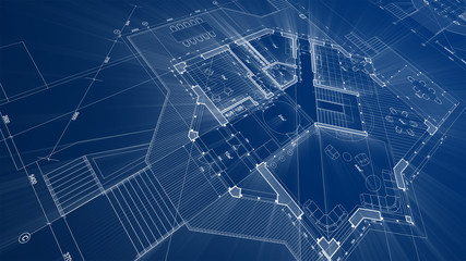 Architecture design: blueprint plan - illustration of a plan modern residential building / technology, industry, business concept illustration: real estate, building, construction, architecture