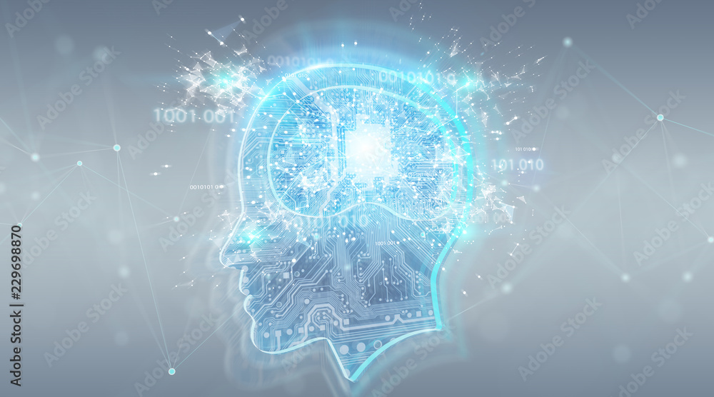 Poster artificial intelligence digital brain background 3d rendering
