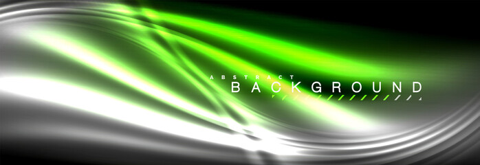Neon glowing fluid wave lines, magic energy space light concept, abstract background wallpaper design