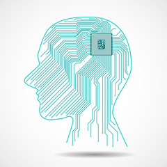 Abstract human head with cpu, circuit board
