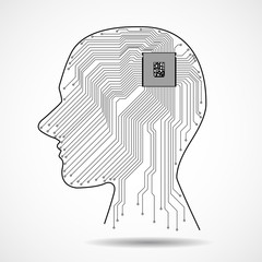 Abstract human head with cpu, circuit board