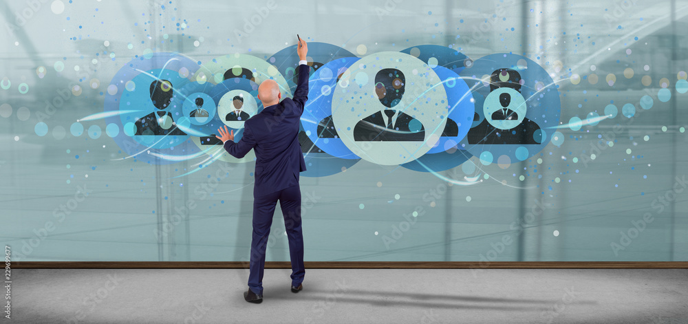 Poster man holding a professional contact network concept 3d rendering
