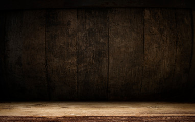 background of barrel and worn old table of wood