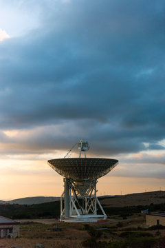 Large Radio Telescope at sunset, Cagliari, Sardinia, Italy