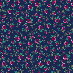 Floral seamless texture with roses on blue background