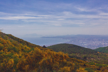 Fototapeta na wymiar Landscape and Gulf of Naples viewed from Mount Vesuvius, Italy