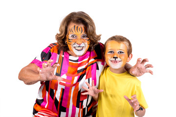 Kid and granny with face-paint