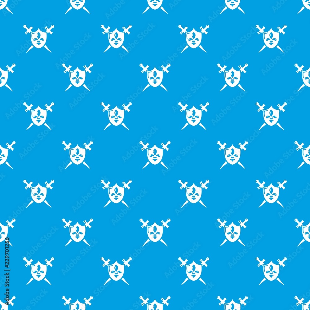 Poster heraldic shield and swords pattern vector seamless blue repeat for any use
