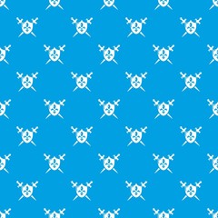 Heraldic shield and swords pattern vector seamless blue repeat for any use
