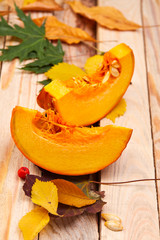 fresh pumpkin and leaves