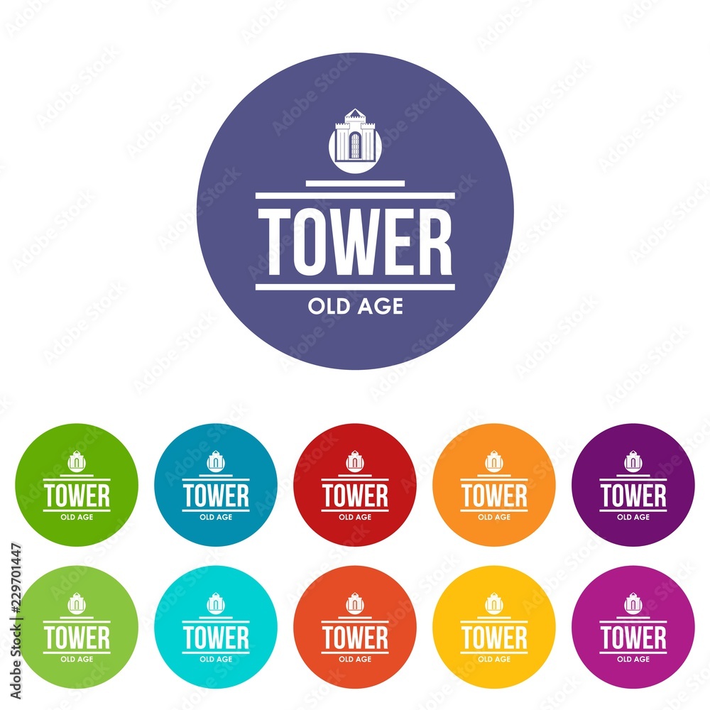 Poster tower old age icons color set vector for any web design on white background
