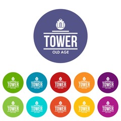 Tower old age icons color set vector for any web design on white background