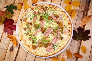 tasty pizza with bacon