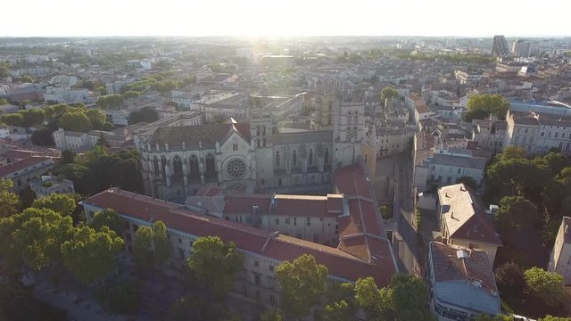 Flying around the cathedral and medical faculty Montpellier France