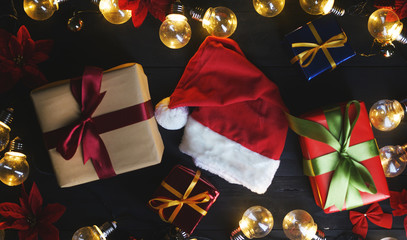 Top View of Christmas Ornament on Black Wood