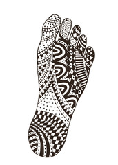 The imprint of the feet. Foot. Tangle pattern footprint illustration. Handmade sole.
