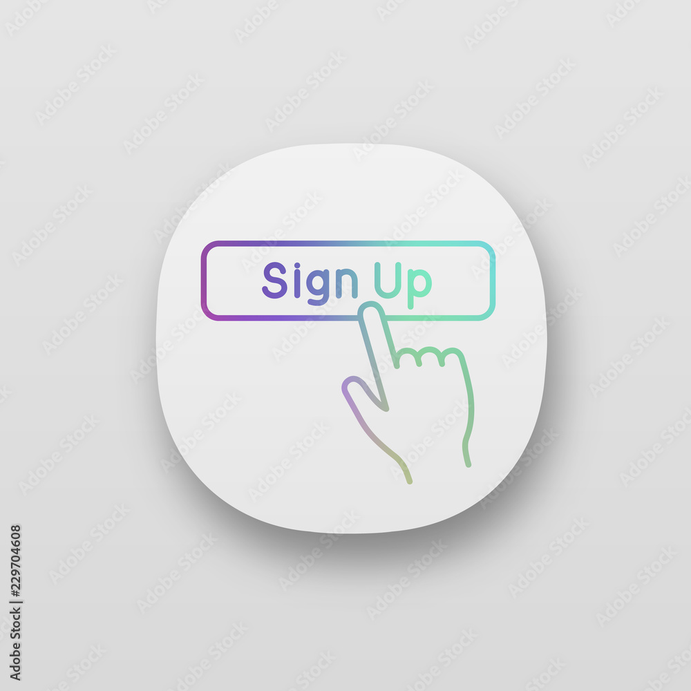Poster sign up button click app icons set