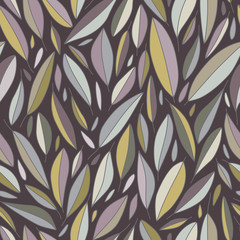 Scattered Pastel Tones Leaves Seamless Pattern on Purple