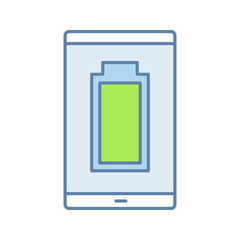Fully charged smartphone battery color icon
